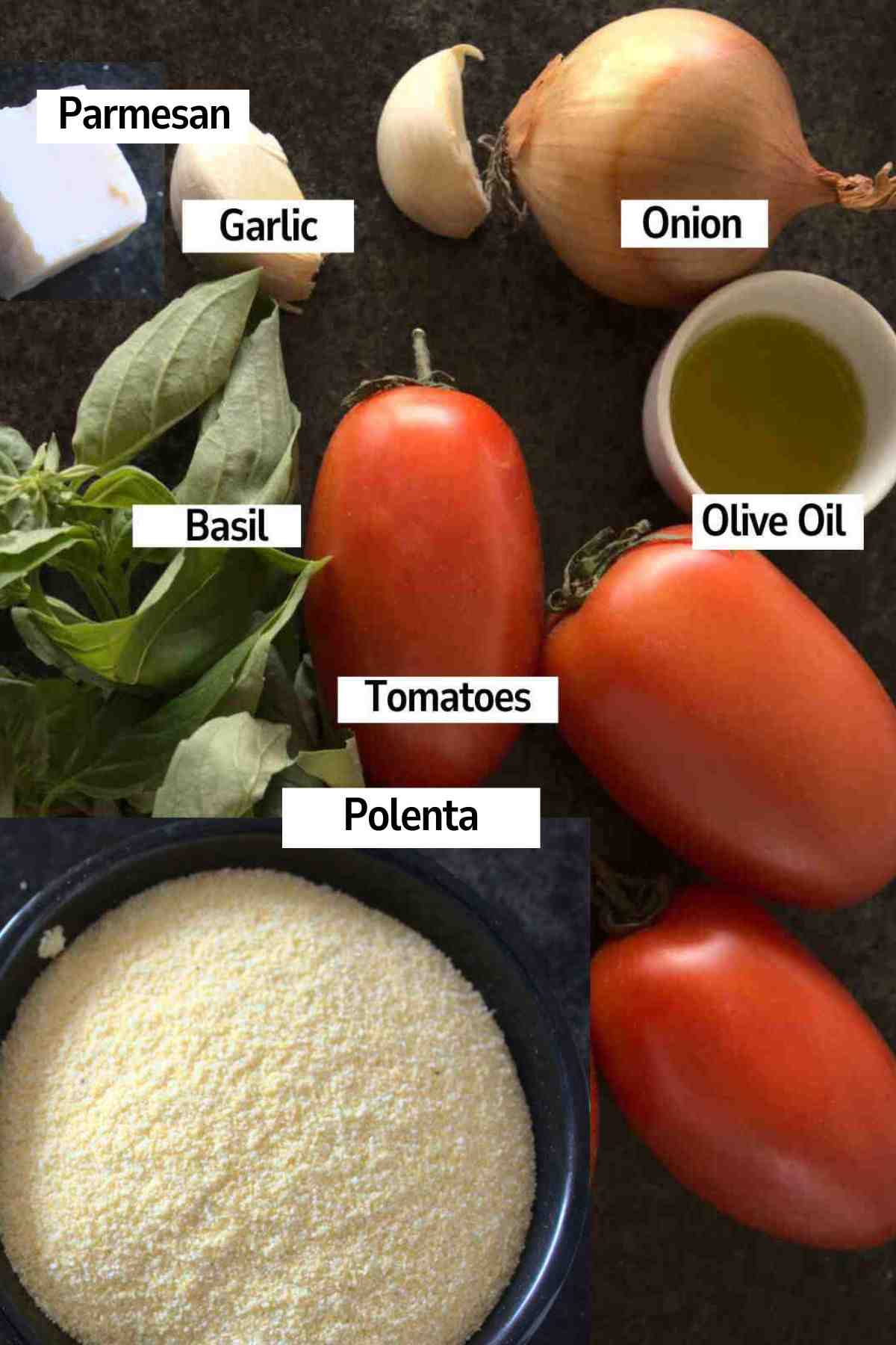 Ingredients to make creamy Polenta al Sugo